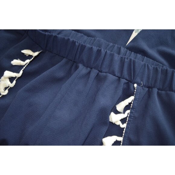 NWT Green Envelope Navy Blue Tulip Harmen Pants White Tassels Womens Small Boho - Picture 7 of 10